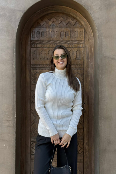 TURTLE NECK ONE COLOR WOMEN SWEATSHIRT CREAM/KREM - 2