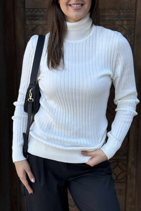 TURTLE NECK ONE COLOR WOMEN SWEATSHIRT CREAM/KREM - 4