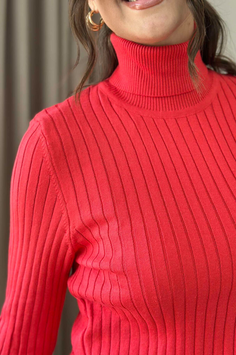 TURTLE NECK ONE COLOR WOMEN SWEATSHIRT DARK ORANGE/POE - 3