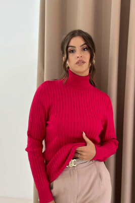 TURTLE NECK ONE COLOR WOMEN SWEATSHIRT DARK PINK /ROZE ERRET 