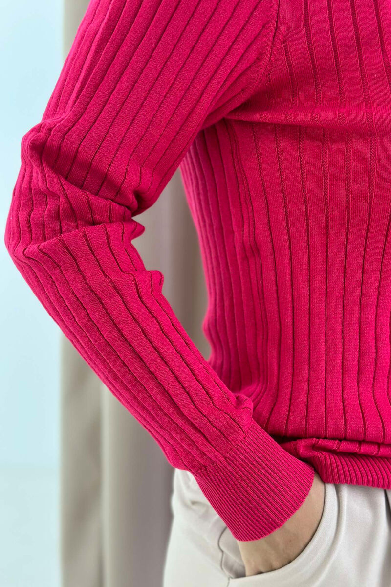 TURTLE NECK ONE COLOR WOMEN SWEATSHIRT DARK PINK /ROZE ERRET - 3