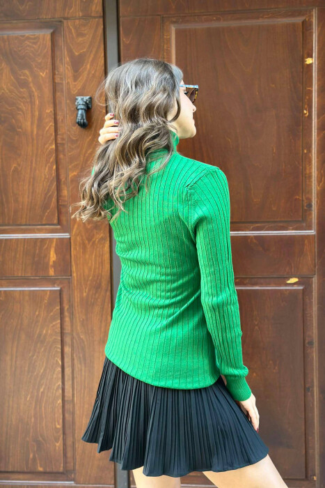 TURTLE NECK ONE COLOR WOMEN SWEATSHIRT GREEN/JESHILE - 3