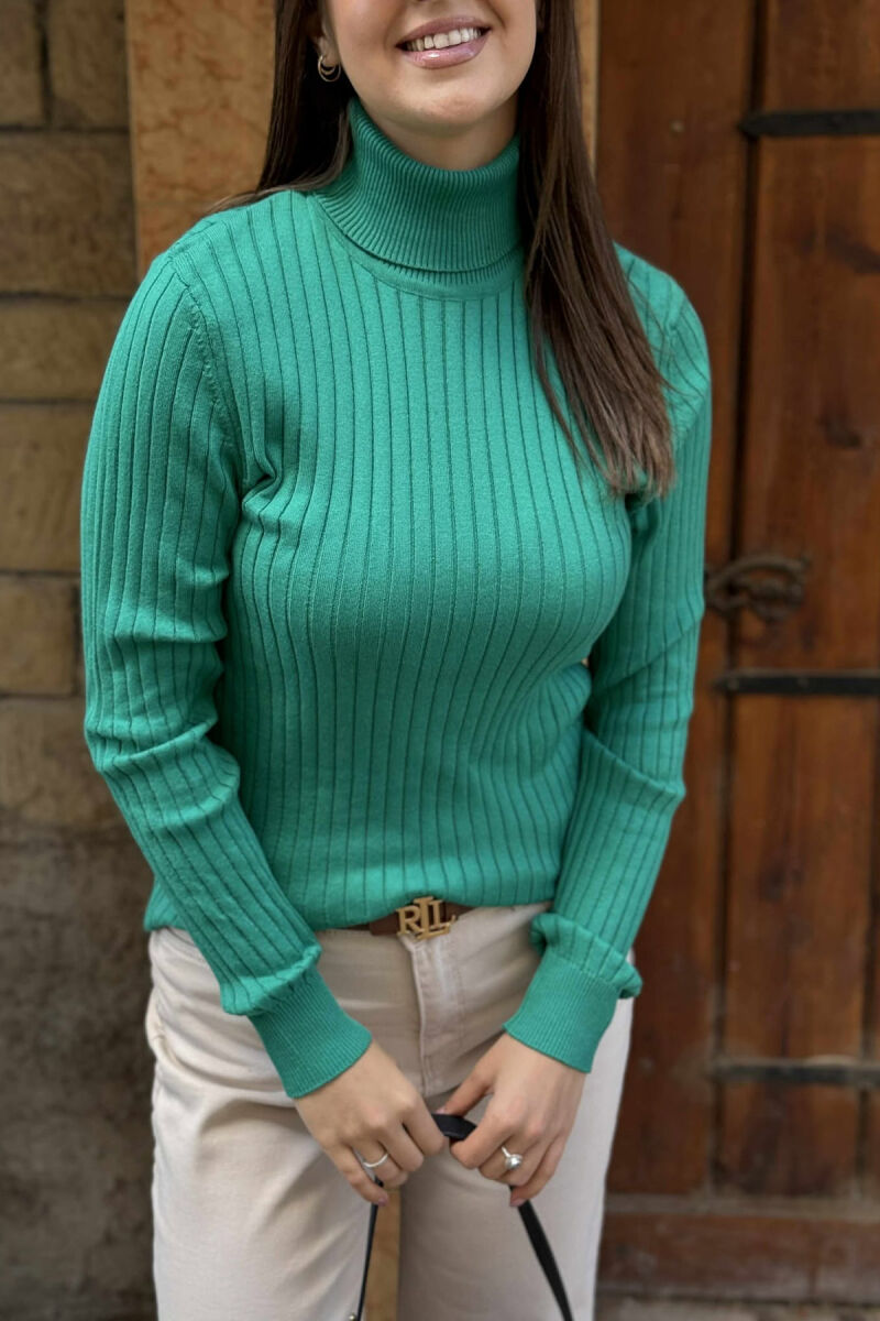 TURTLE NECK ONE COLOR WOMEN SWEATSHIRT LIGHT GREEN/JEZB - 4