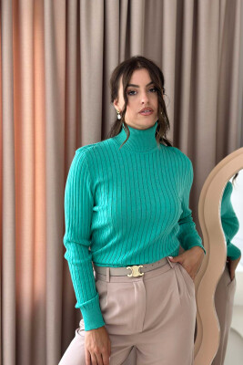 TURTLE NECK ONE COLOR WOMEN SWEATSHIRT MINT/MENTE 