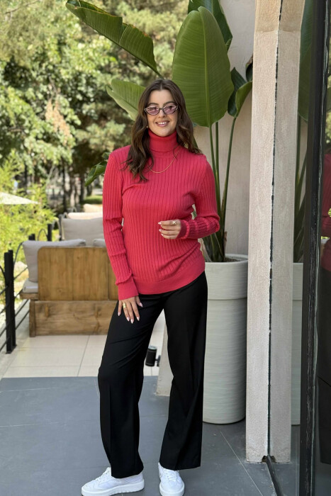 TURTLE NECK ONE COLOR WOMEN SWEATSHIRT SALMON/SALMON 