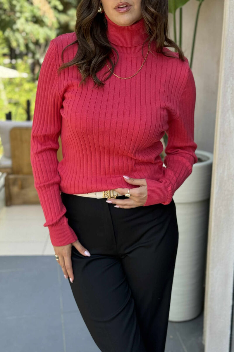 TURTLE NECK ONE COLOR WOMEN SWEATSHIRT SALMON/SALMON - 4