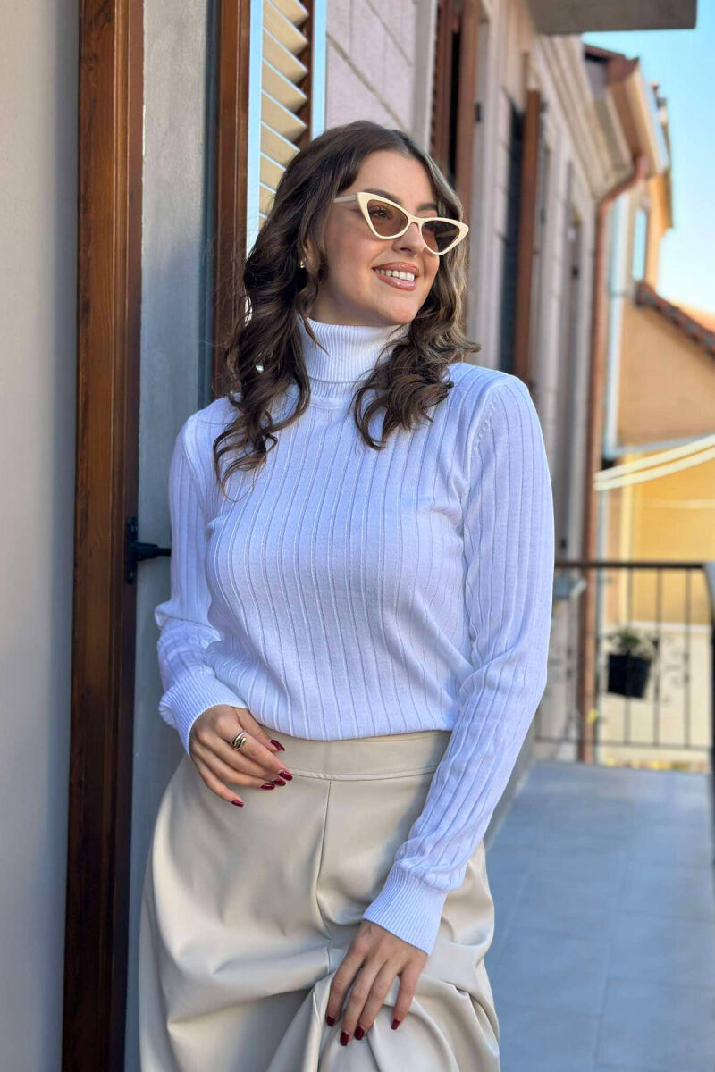 TURTLE NECK ONE COLOR WOMEN SWEATSHIRT WHITE-E BARDHE - 1