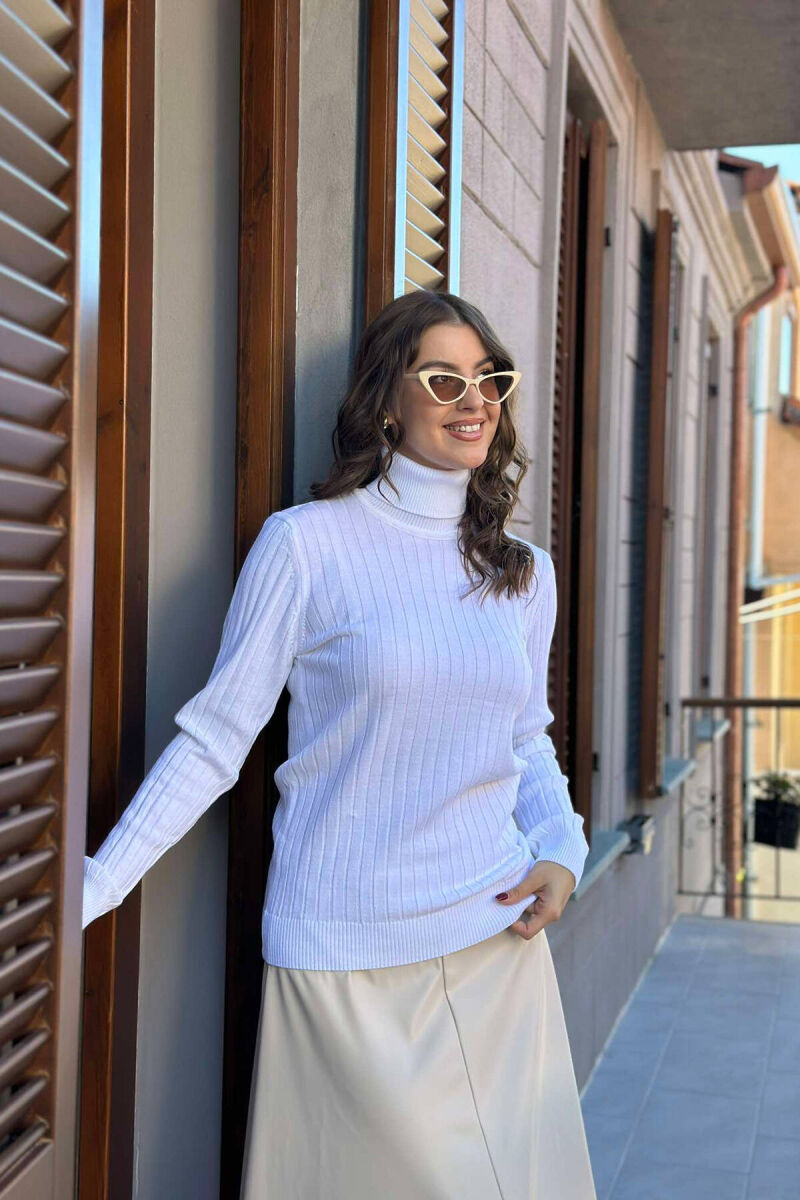 TURTLE NECK ONE COLOR WOMEN SWEATSHIRT WHITE-E BARDHE - 2