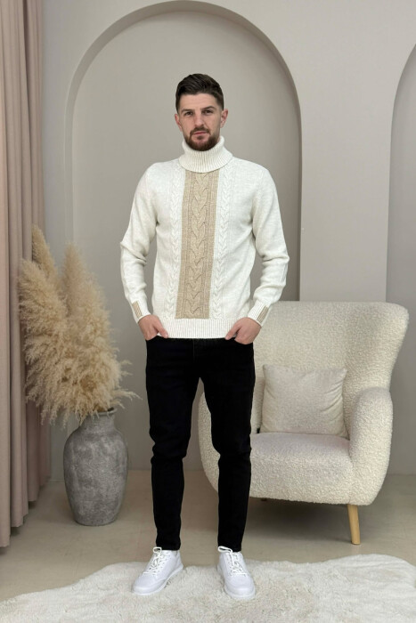 TURTLE NECK SIMPLE MEN SWEATER CREM+BEIGE/KREM+BEZHE - 1