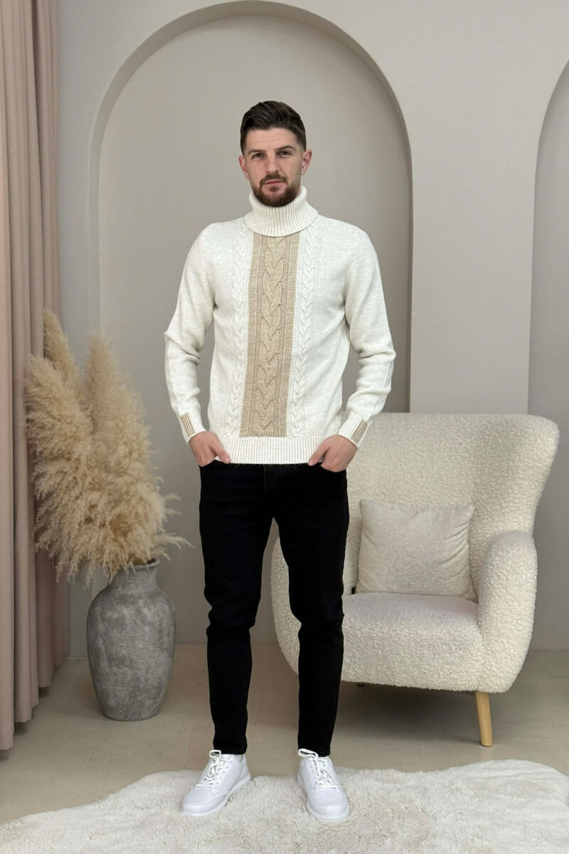 TURTLE NECK SIMPLE MEN SWEATER CREM+BEIGE/KREM+BEZHE - 1