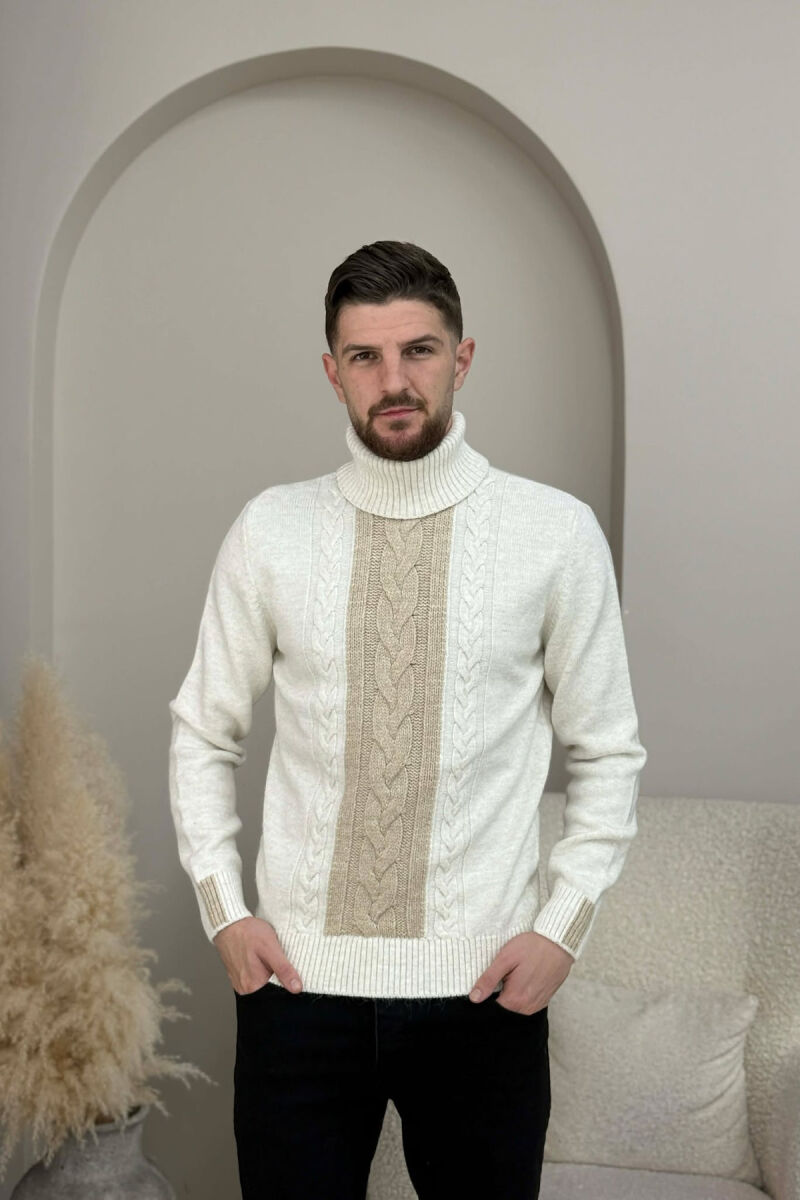 TURTLE NECK SIMPLE MEN SWEATER CREM+BEIGE/KREM+BEZHE - 3