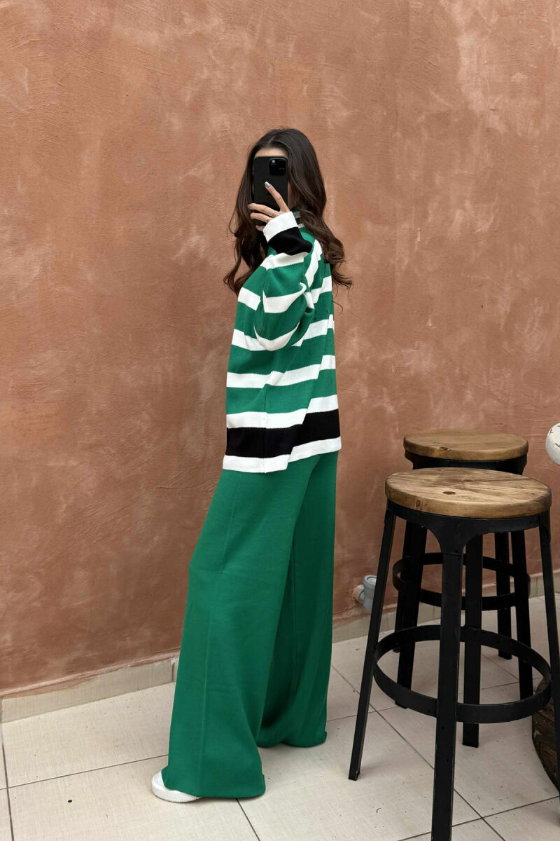 TURTLE NECK SWEATER+TROUSERS STRIPED KNIT WOMEN SET GREEN/JESHILE - 3