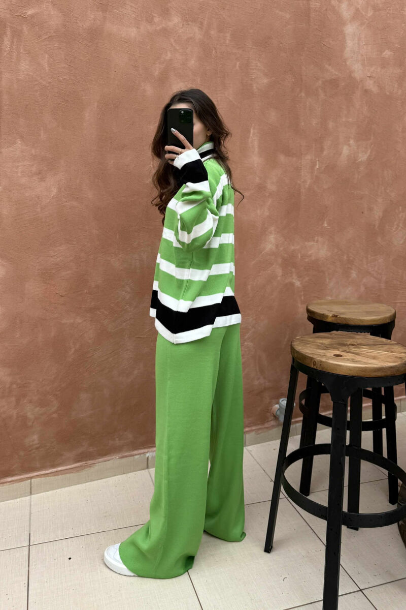TURTLE NECK SWEATER+TROUSERS STRIPED KNIT WOMEN SET LIGHT GREEN/JEZB - 3