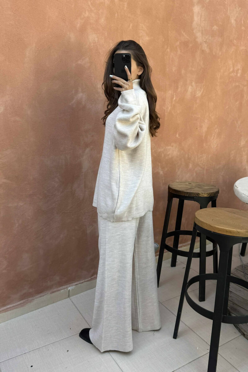 TURTLE NECK SWEATER+TROUSERS WOMEN KNIT SET BEIGE/BEZHE - 2