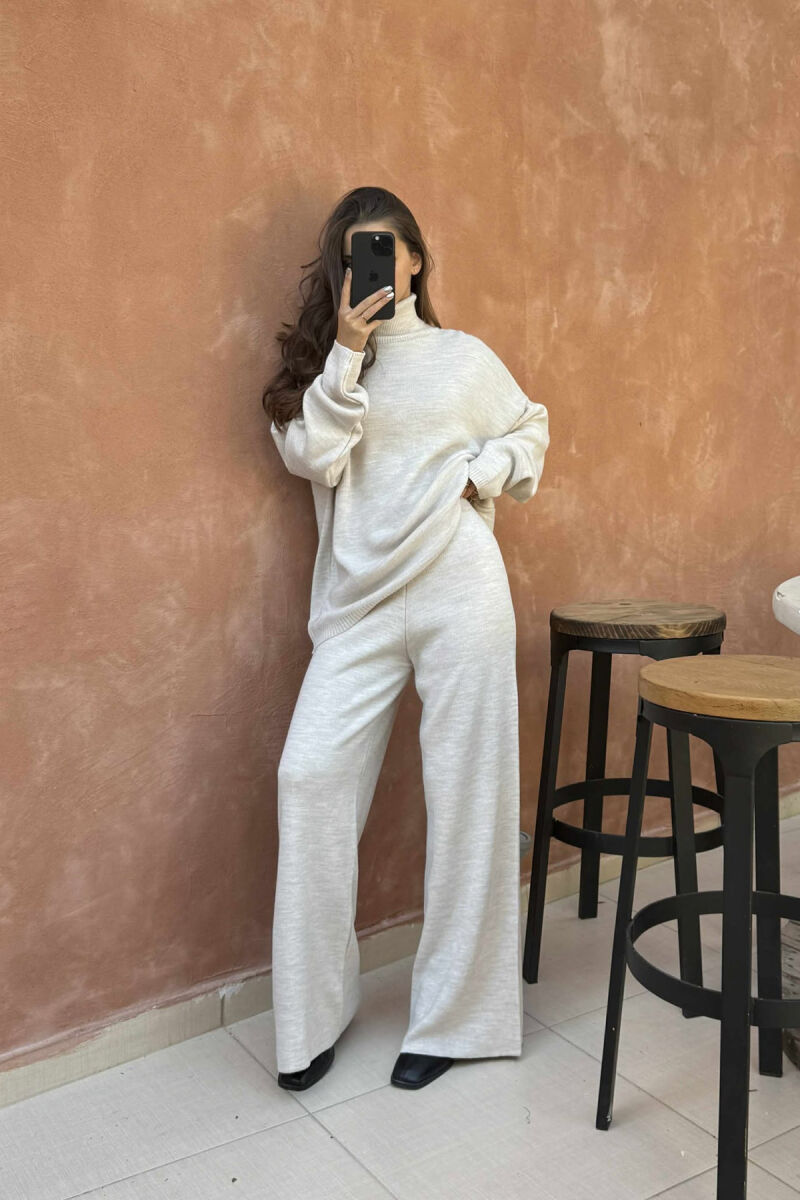 TURTLE NECK SWEATER+TROUSERS WOMEN KNIT SET BEIGE/BEZHE - 3