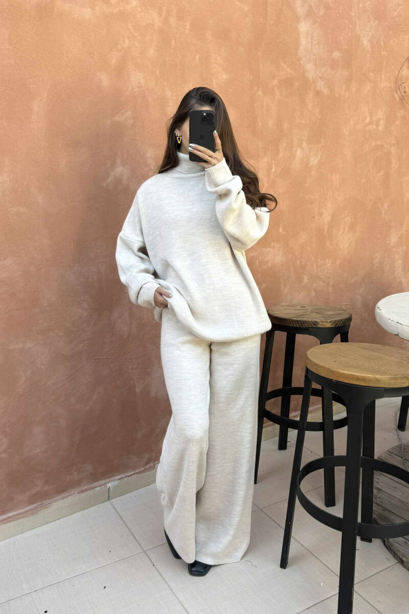 TURTLE NECK SWEATER+TROUSERS WOMEN KNIT SET BEIGE/BEZHE - 4