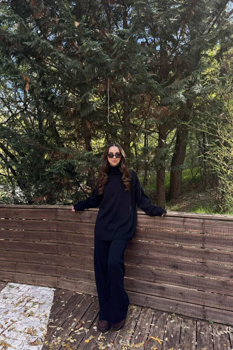 TURTLE NECK SWEATER+TROUSERS WOMEN KNIT SET BLACK/ E ZEZE - 1