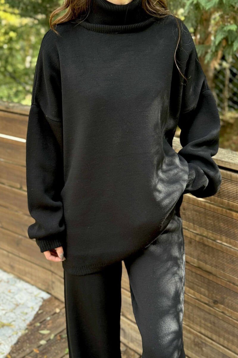 TURTLE NECK SWEATER+TROUSERS WOMEN KNIT SET BLACK/ E ZEZE - 2