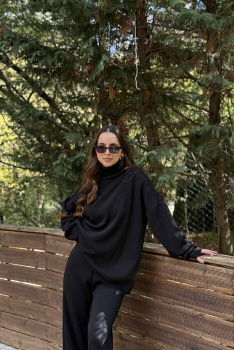 TURTLE NECK SWEATER+TROUSERS WOMEN KNIT SET BLACK/ E ZEZE - 3
