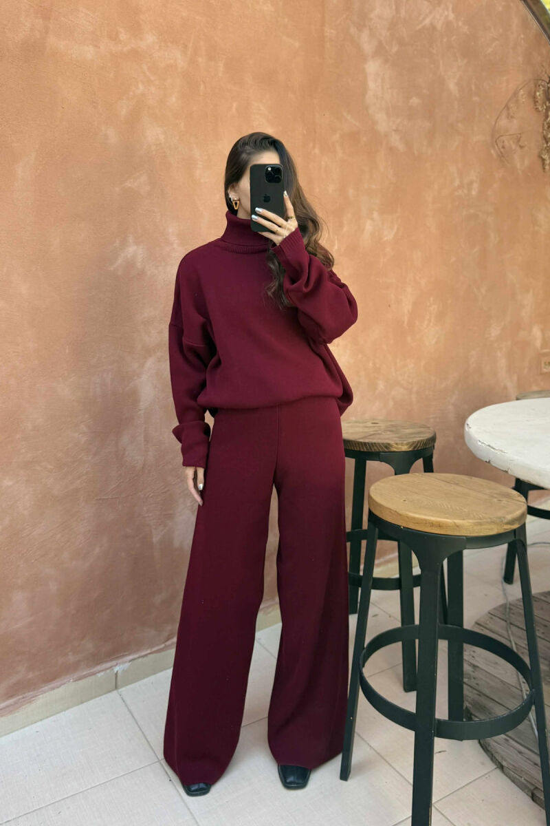 TURTLE NECK SWEATER+TROUSERS WOMEN KNIT SET BURGUNDY/VISHNJE - 1