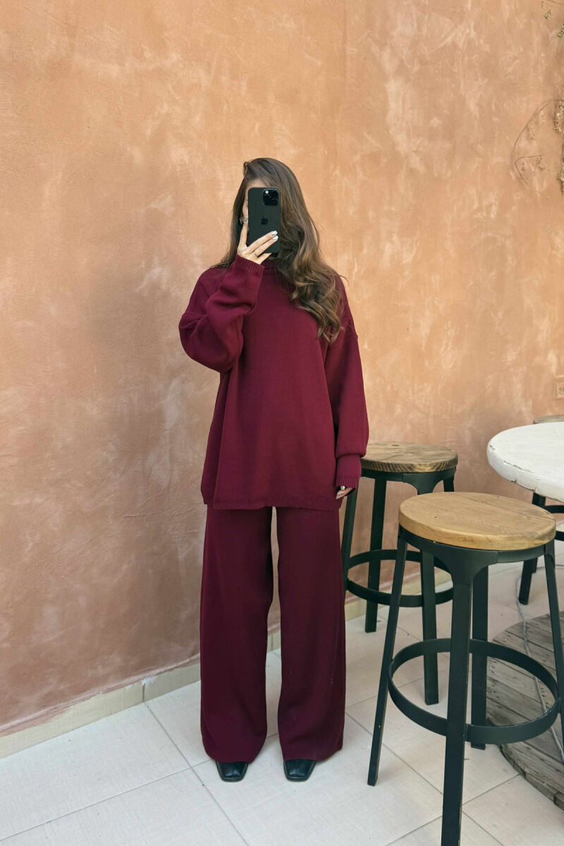 TURTLE NECK SWEATER+TROUSERS WOMEN KNIT SET BURGUNDY/VISHNJE - 3