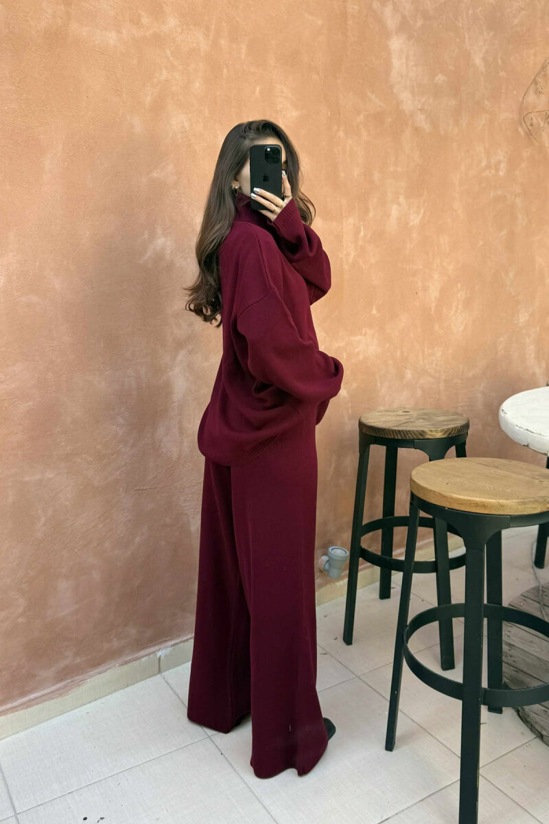 TURTLE NECK SWEATER+TROUSERS WOMEN KNIT SET BURGUNDY/VISHNJE - 4
