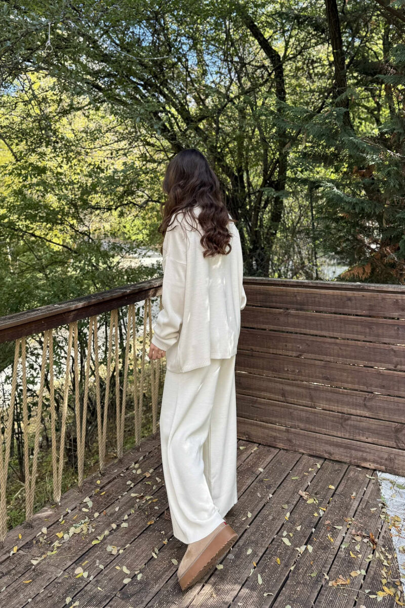 TURTLE NECK SWEATER+TROUSERS WOMEN KNIT SET CREAM/KREM - 5