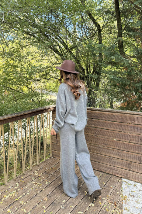 TURTLE NECK SWEATER+TROUSERS WOMEN KNIT SET DARK GREY/GEE - 5