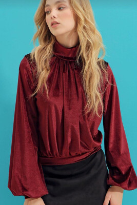 TURTLE NECK WOMAN VELVET BLOUSE BUYRDGUNDY/VISHNJE 