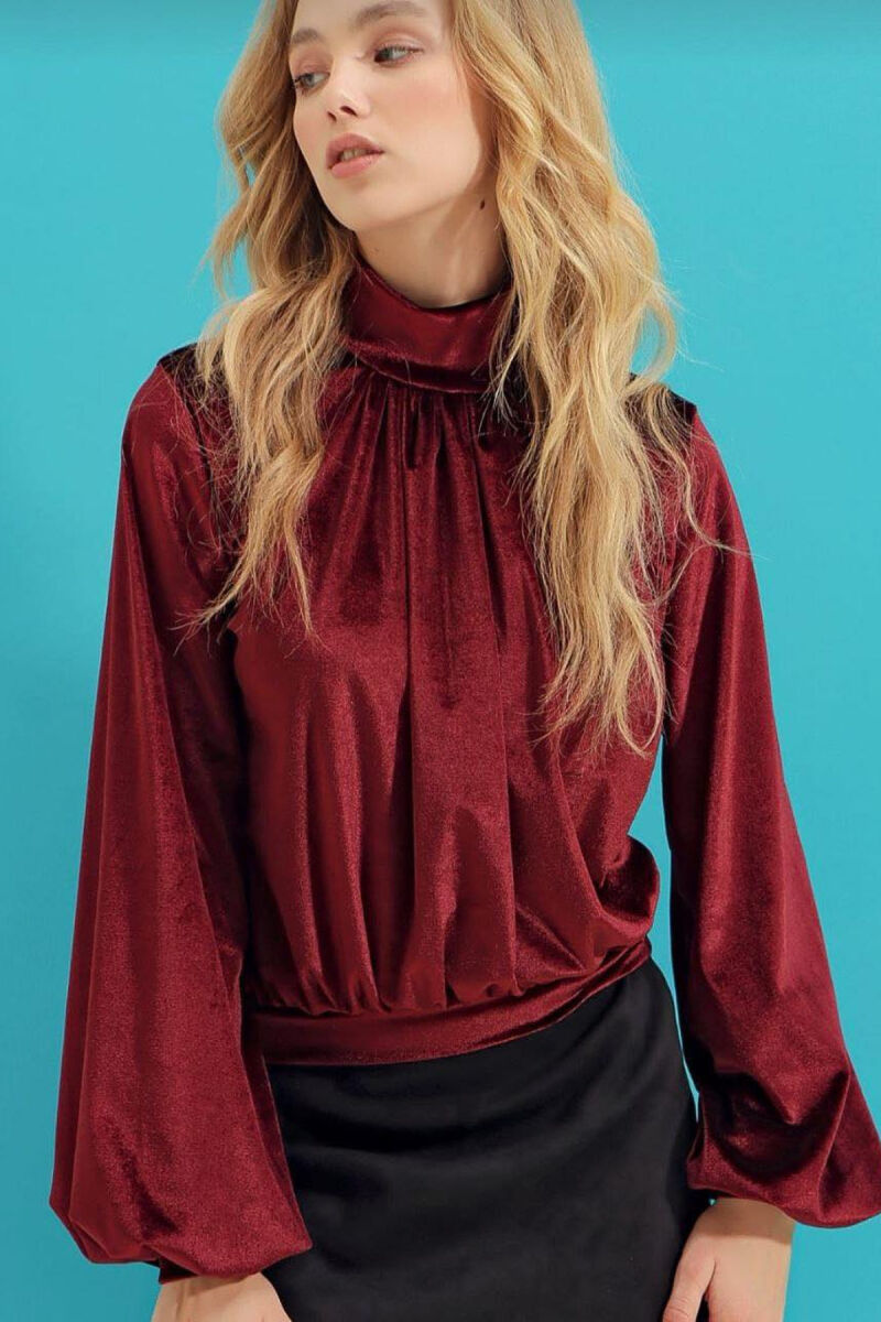 TURTLE NECK WOMAN VELVET BLOUSE BUYRDGUNDY/VISHNJE - 1