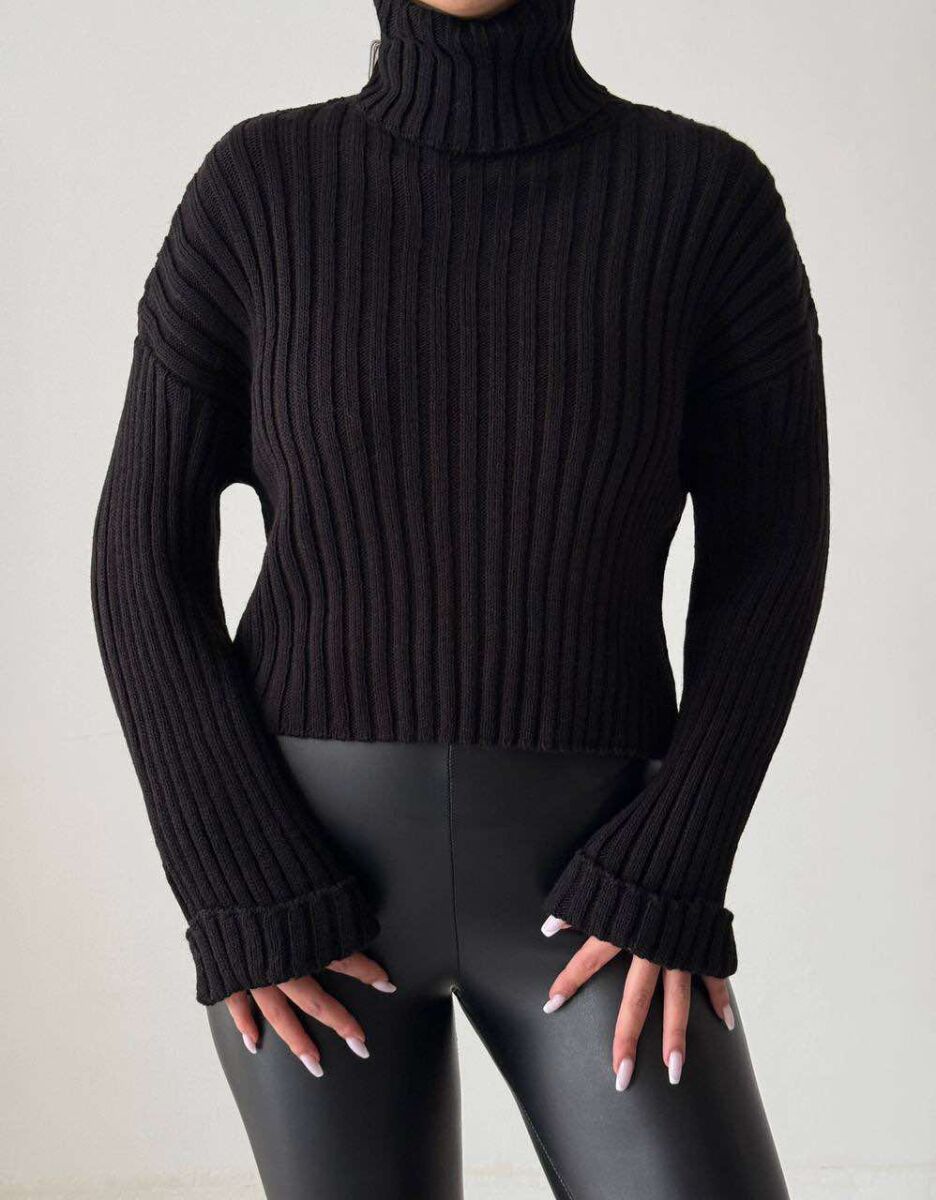 TURTLE NECK WOMEN SWEATER BLACK/ E ZEZE - 1