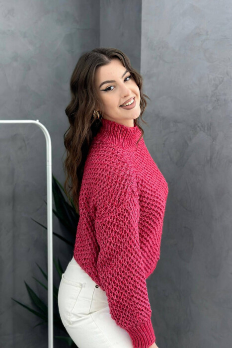 TURTLENECK ONE COLOR SIMPLE WOMAN SWEATER BURGUNDY/VISHNJE - 2