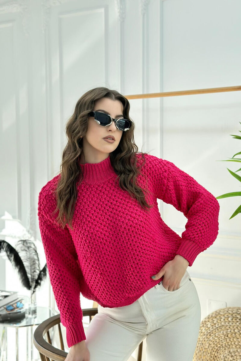 TURTLENECK ONE COLOR SIMPLE WOMAN SWEATER FUCHSIA/CIKLAMI - 1