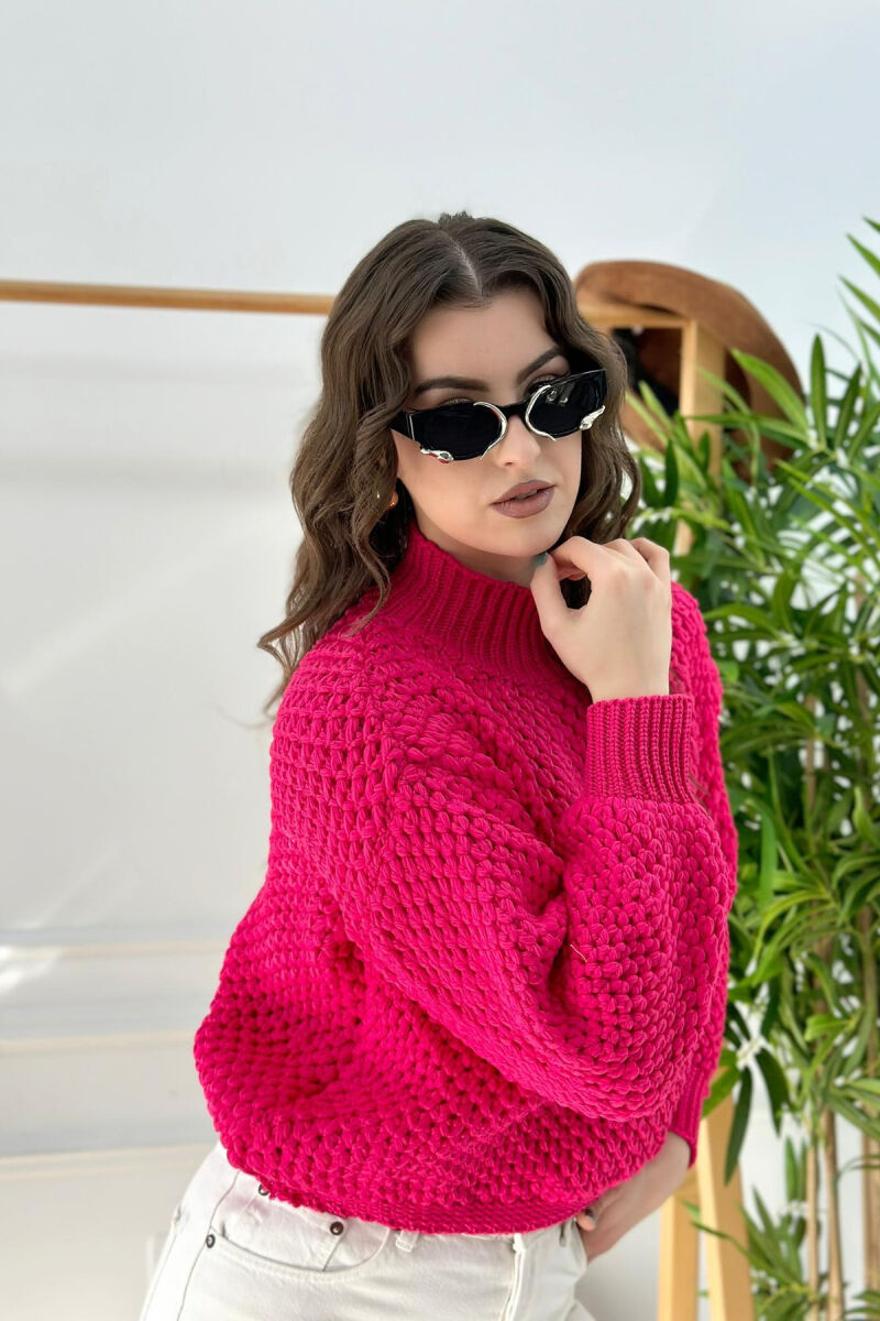 TURTLENECK ONE COLOR SIMPLE WOMAN SWEATER FUCHSIA/CIKLAMI - 2