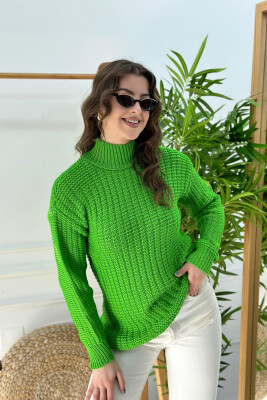 TURTLENECK ONE COLOR SIMPLE WOMAN SWEATER GREEN/JESHILE 