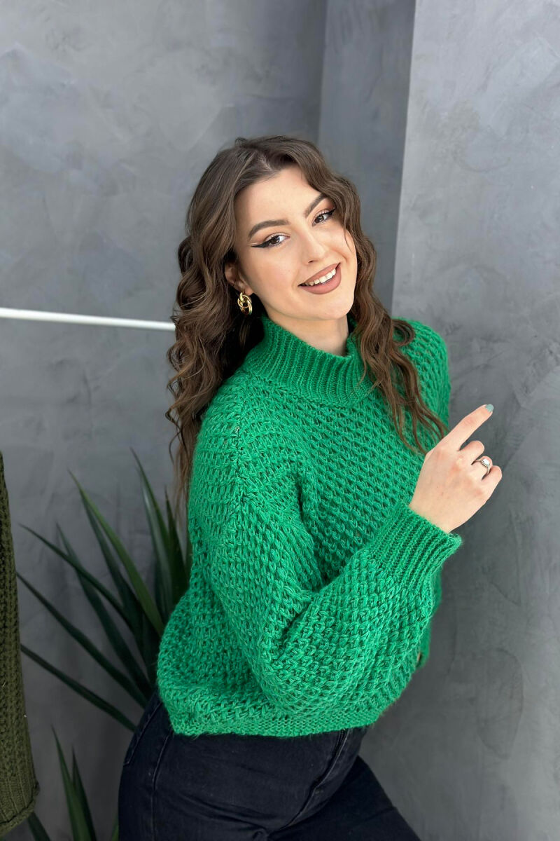 TURTLENECK ONE COLOR SIMPLE WOMAN SWEATER GREEN/JESHILE - 3