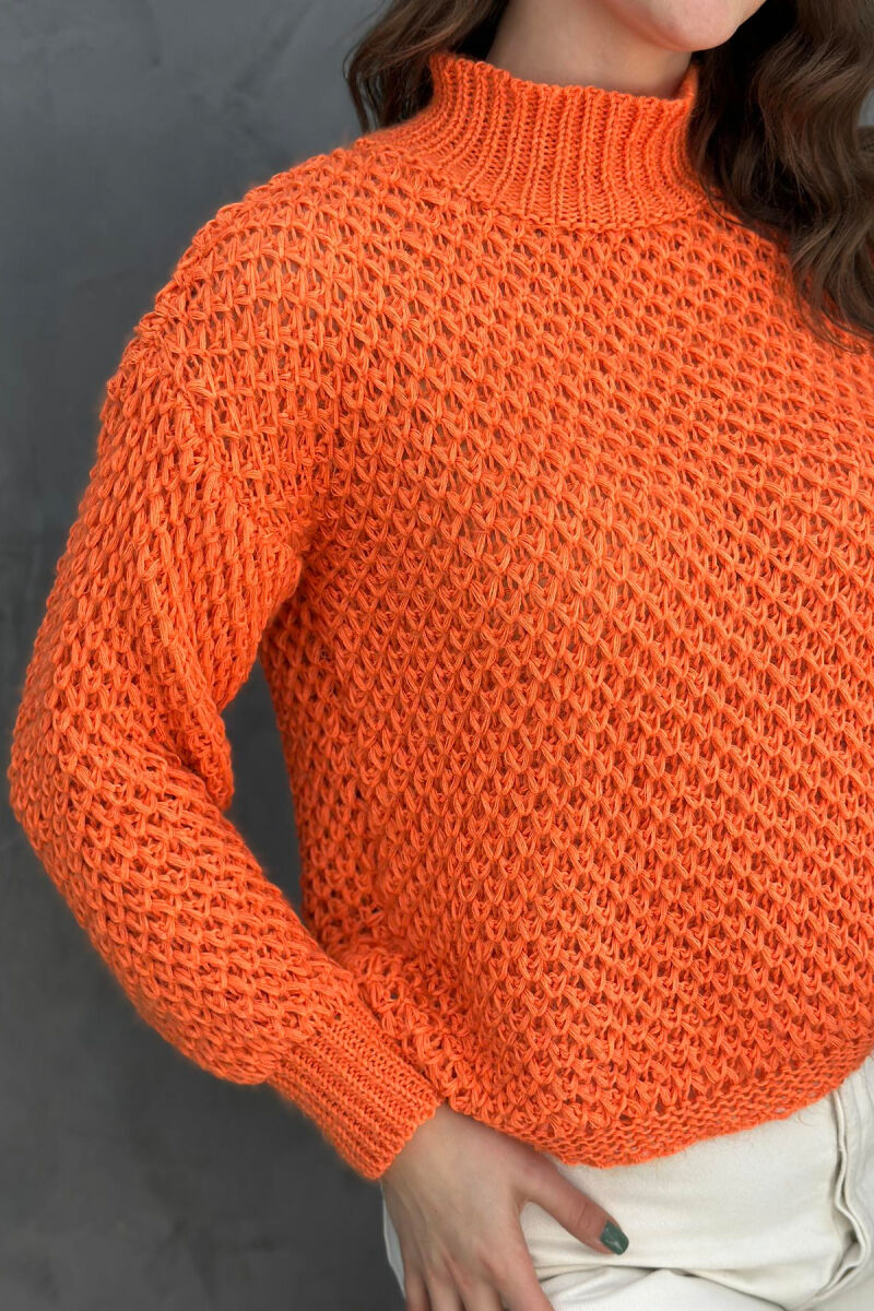 TURTLENECK ONE COLOR SIMPLE WOMAN SWEATER ORANGE/PORTOKALLI - 3