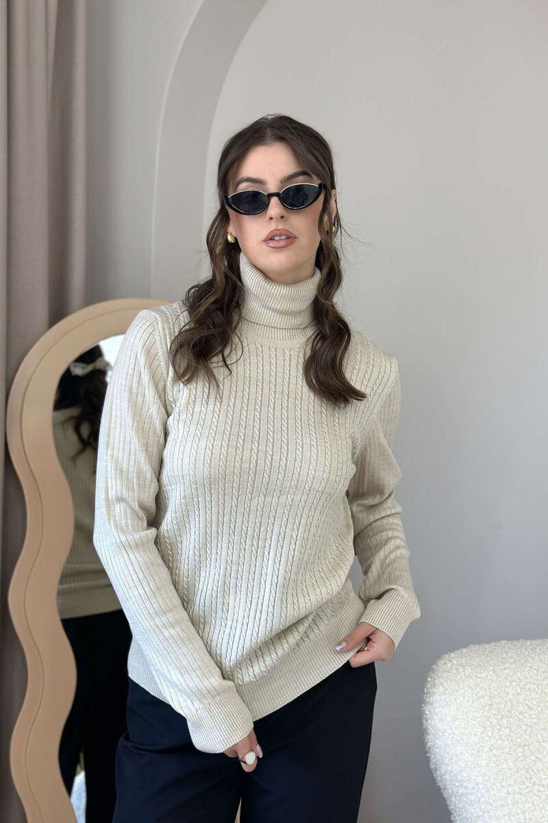 TURTLENECK TEXTURED WOMEN SWEATER BEIGE/BEZHE - 2