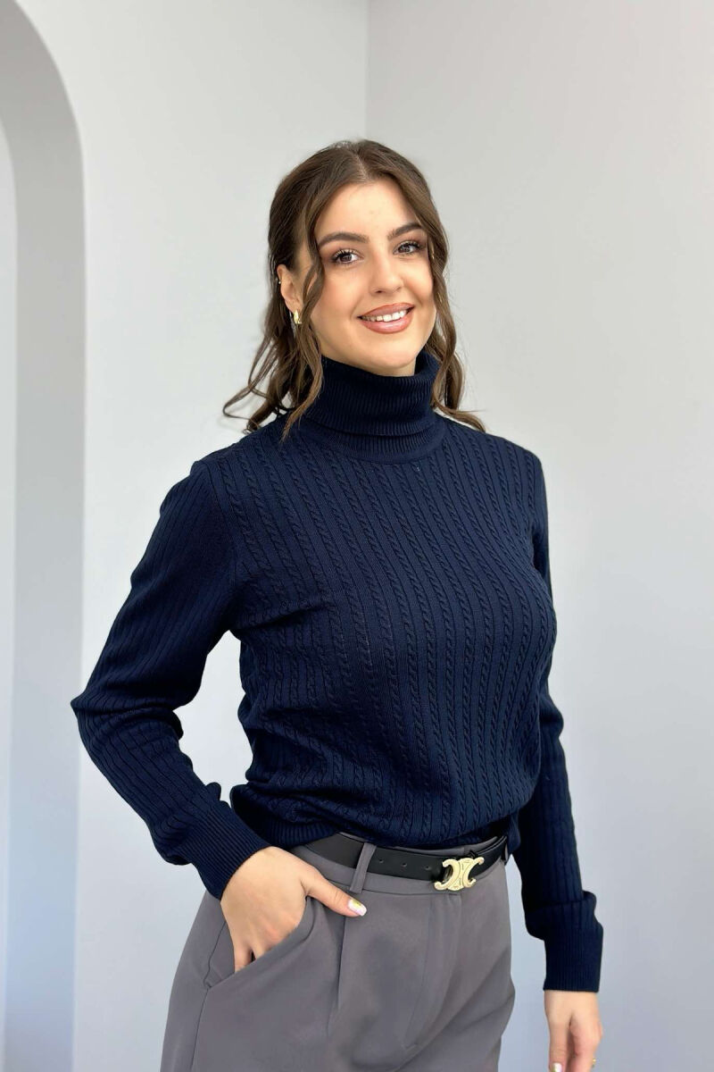 TURTLENECK TEXTURED WOMEN SWEATER BLUE/BLU - 1