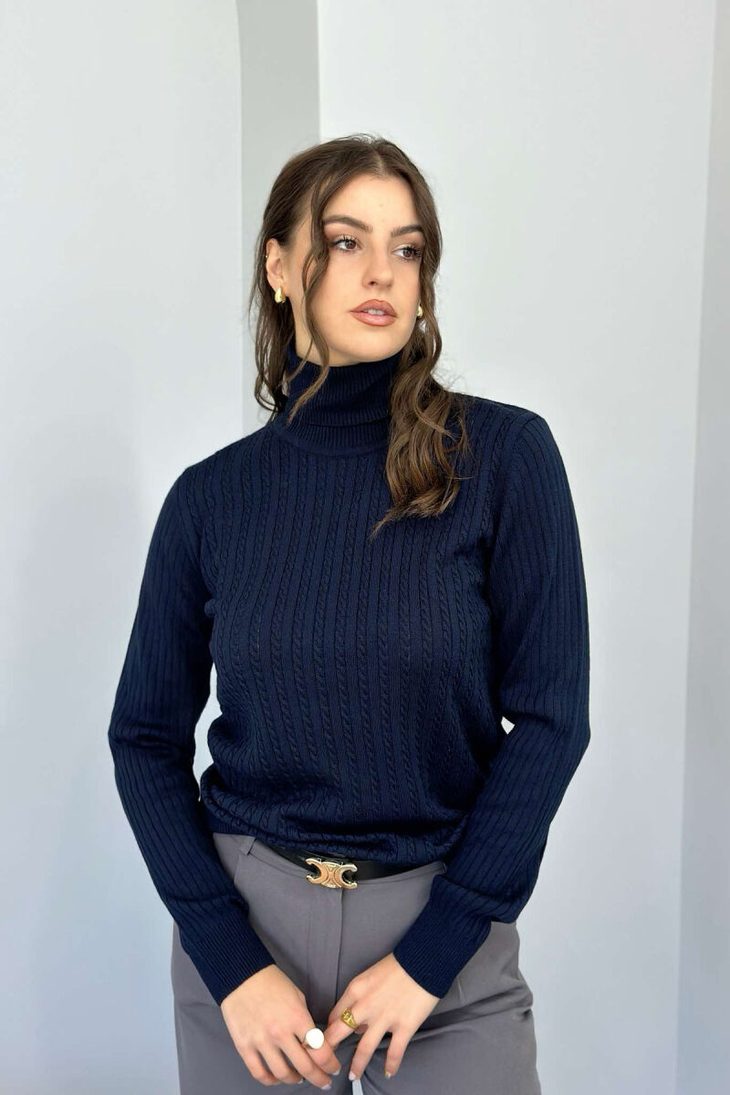 TURTLENECK TEXTURED WOMEN SWEATER BLUE/BLU - 2