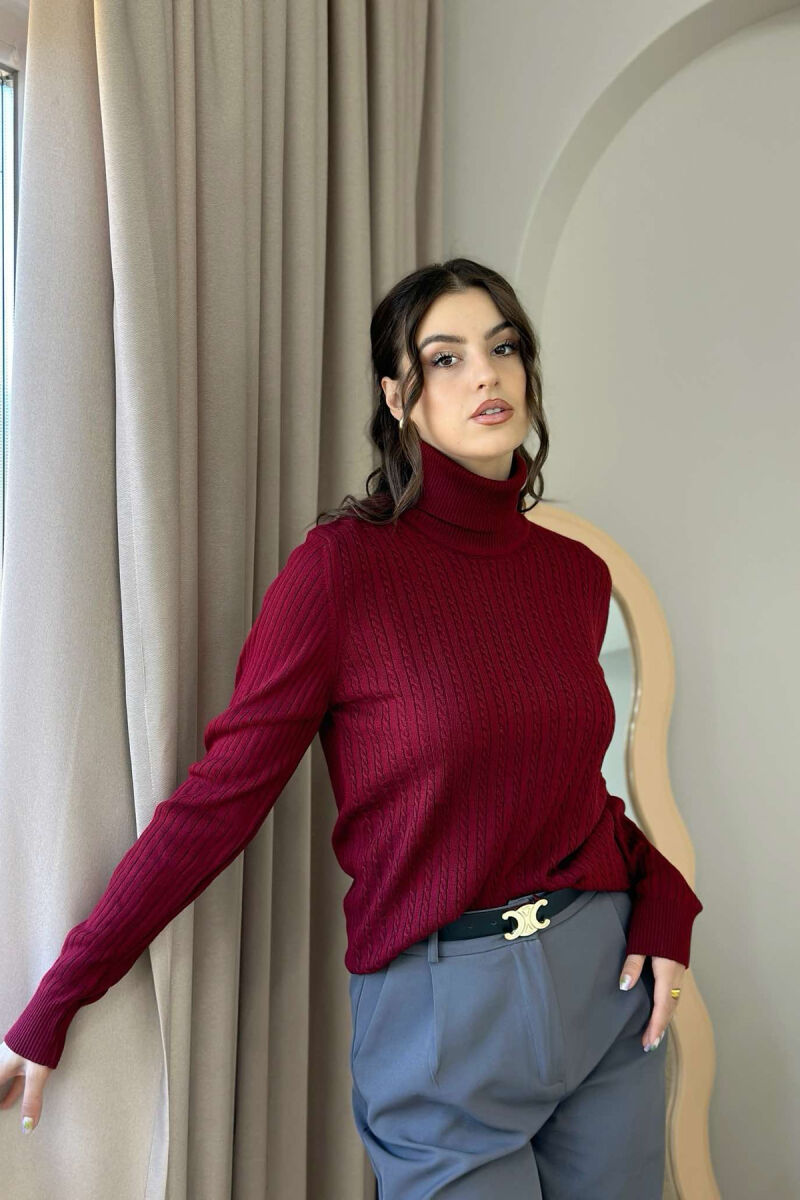 TURTLENECK TEXTURED WOMEN SWEATER BUYRDGUNDY/VISHNJE - 2