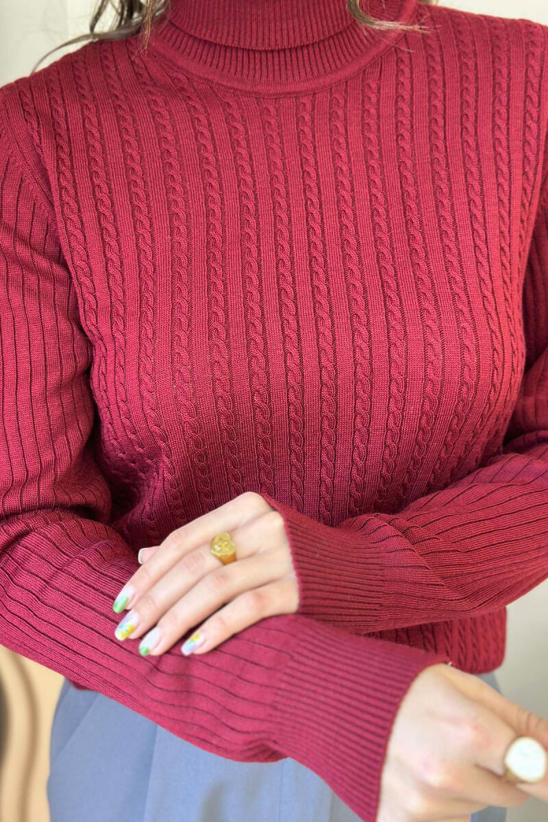 TURTLENECK TEXTURED WOMEN SWEATER BUYRDGUNDY/VISHNJE - 4