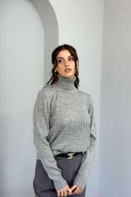 TURTLENECK TEXTURED WOMEN SWEATER GREY/GRI 