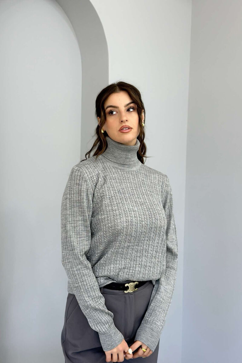 TURTLENECK TEXTURED WOMEN SWEATER GREY/GRI - 1