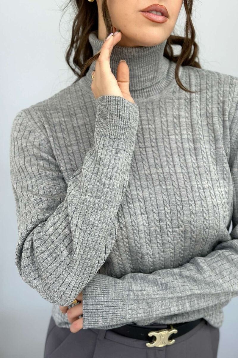 TURTLENECK TEXTURED WOMEN SWEATER GREY/GRI - 3