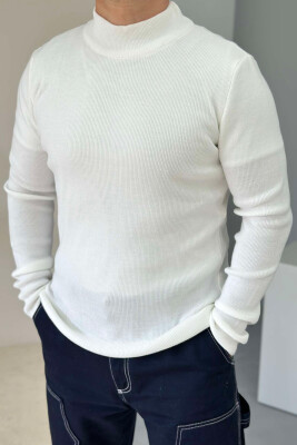 TURTTLE NECK ONE COLOR MEN SWEATER WHITE-E BARDHE 