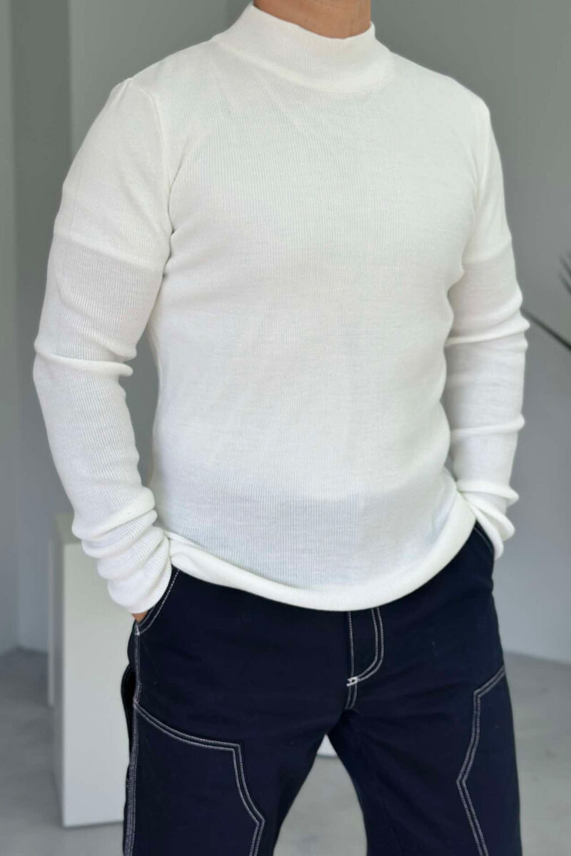 TURTTLE NECK ONE COLOR MEN SWEATER WHITE-E BARDHE - 3