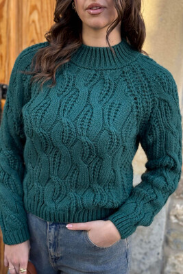 TURTTLE NECK ONE COLOR WOMAN SWEATER GREEN/JESHILE 