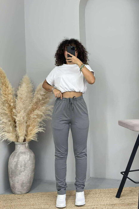 ONE COLOR ELASTIC WAIST SIMPLE WOMEN SWEATPANTS GREY/GRI - 1