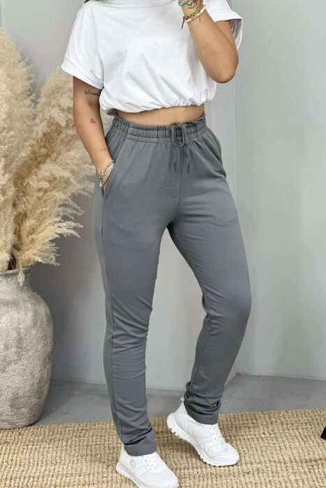 ONE COLOR ELASTIC WAIST SIMPLE WOMEN SWEATPANTS GREY/GRI - 2